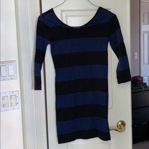 Navy blue and black striped body con dress